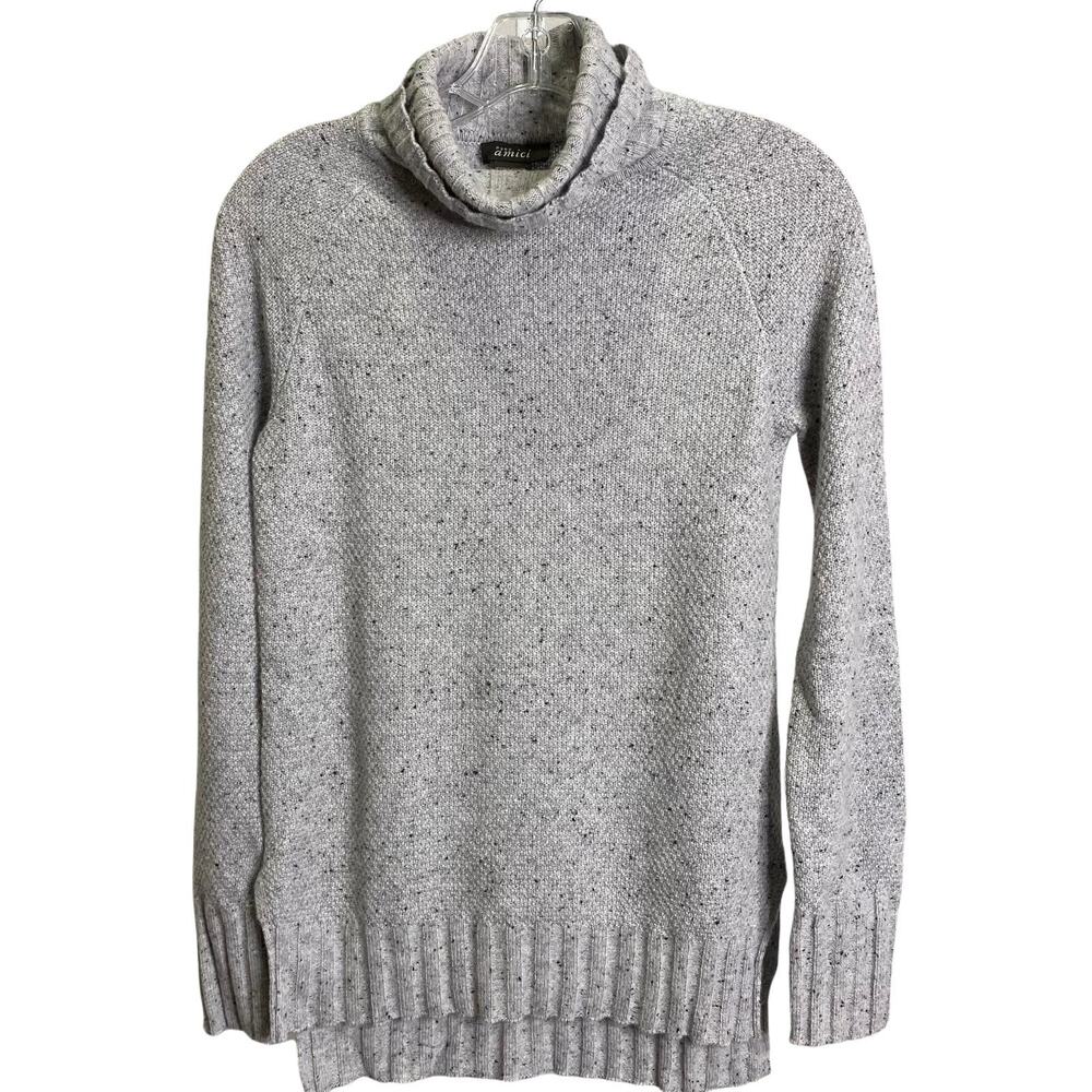 Pure Amici Gray Speckled Cashmere Blend Cowl Neck Tunic Sweater Womens Small